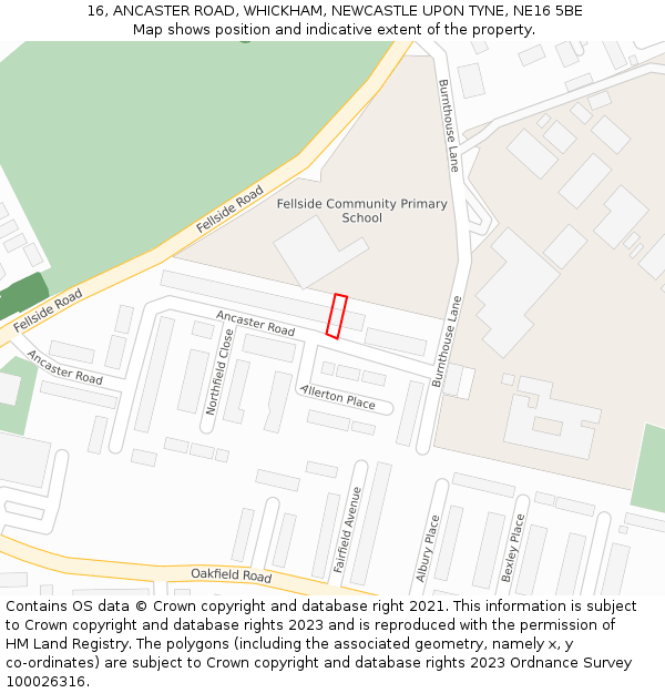 16, ANCASTER ROAD, WHICKHAM, NEWCASTLE UPON TYNE, NE16 5BE: Location map and indicative extent of plot