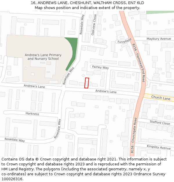 16, ANDREWS LANE, CHESHUNT, WALTHAM CROSS, EN7 6LD: Location map and indicative extent of plot