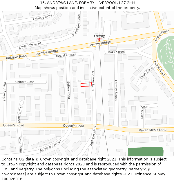 16, ANDREWS LANE, FORMBY, LIVERPOOL, L37 2HH: Location map and indicative extent of plot