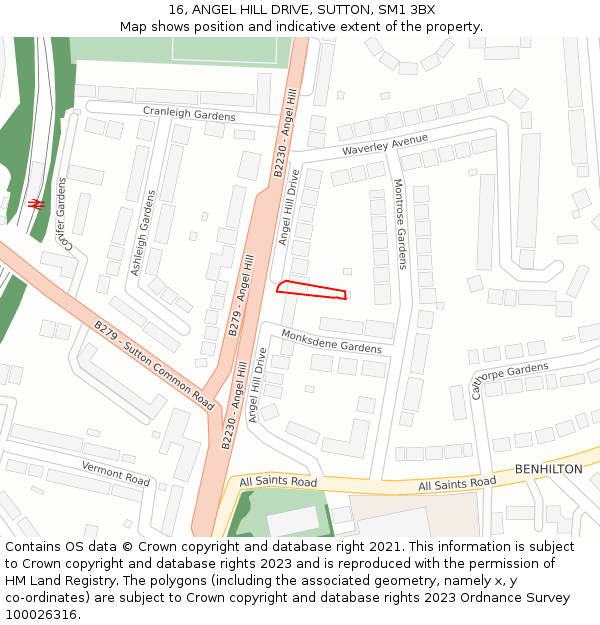 16, ANGEL HILL DRIVE, SUTTON, SM1 3BX: Location map and indicative extent of plot