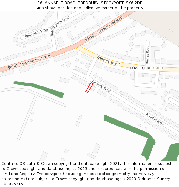 16, ANNABLE ROAD, BREDBURY, STOCKPORT, SK6 2DE: Location map and indicative extent of plot