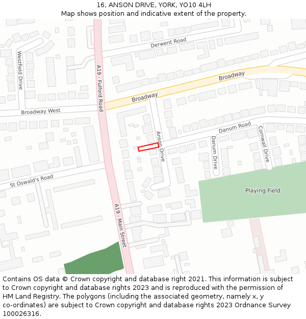 16, ANSON DRIVE, YORK, YO10 4LH: Location map and indicative extent of plot