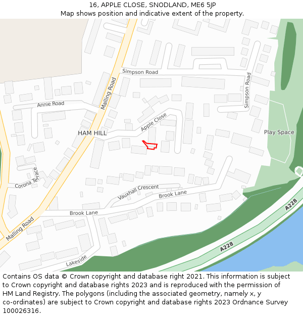 16, APPLE CLOSE, SNODLAND, ME6 5JP: Location map and indicative extent of plot