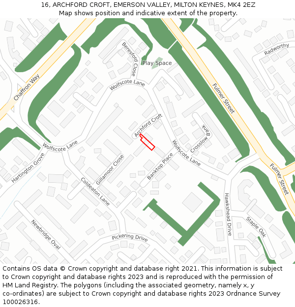 16, ARCHFORD CROFT, EMERSON VALLEY, MILTON KEYNES, MK4 2EZ: Location map and indicative extent of plot