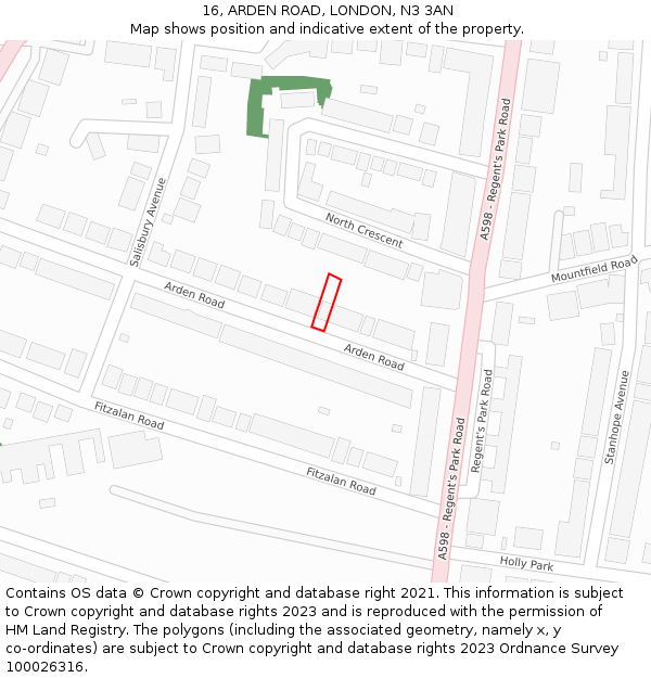 16, ARDEN ROAD, LONDON, N3 3AN: Location map and indicative extent of plot