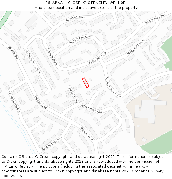 16, ARNALL CLOSE, KNOTTINGLEY, WF11 0EL: Location map and indicative extent of plot