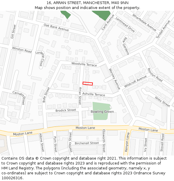 16, ARRAN STREET, MANCHESTER, M40 9NN: Location map and indicative extent of plot