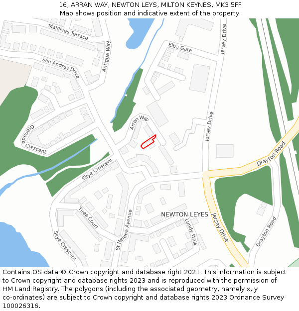 16, ARRAN WAY, NEWTON LEYS, MILTON KEYNES, MK3 5FF: Location map and indicative extent of plot