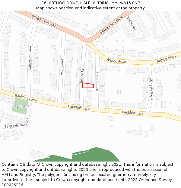 16, ARTHOG DRIVE, HALE, ALTRINCHAM, WA15 0NB: Location map and indicative extent of plot