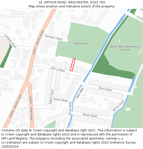 16, ARTHUR ROAD, WINCHESTER, SO23 7EA: Location map and indicative extent of plot