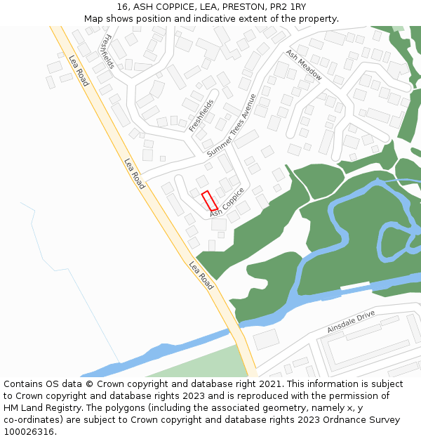 16, ASH COPPICE, LEA, PRESTON, PR2 1RY: Location map and indicative extent of plot