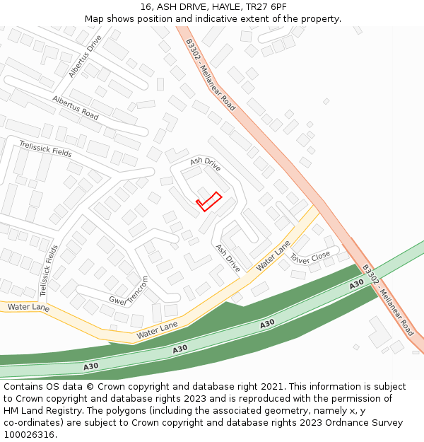 16, ASH DRIVE, HAYLE, TR27 6PF: Location map and indicative extent of plot