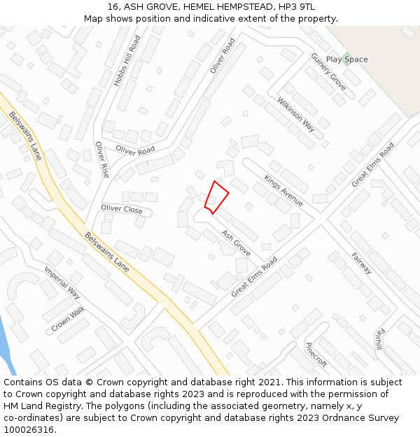 16, ASH GROVE, HEMEL HEMPSTEAD, HP3 9TL: Location map and indicative extent of plot