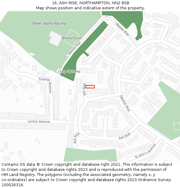 16, ASH RISE, NORTHAMPTON, NN2 8SB: Location map and indicative extent of plot