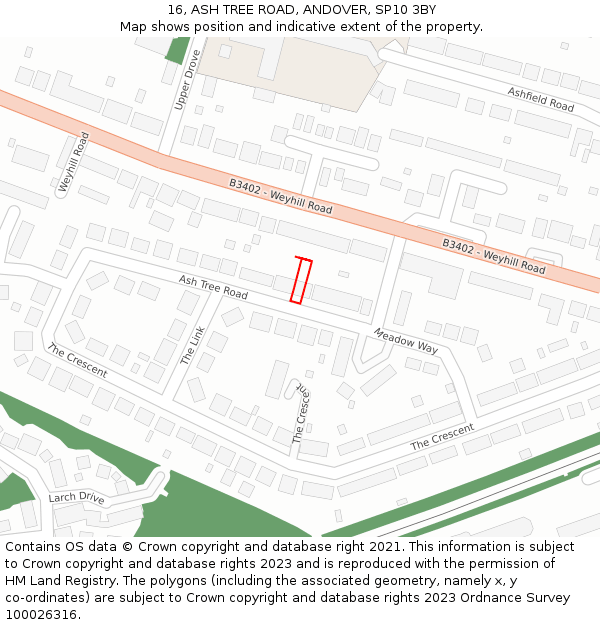 16, ASH TREE ROAD, ANDOVER, SP10 3BY: Location map and indicative extent of plot