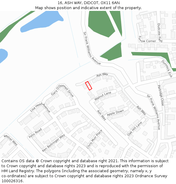 16, ASH WAY, DIDCOT, OX11 6AN: Location map and indicative extent of plot