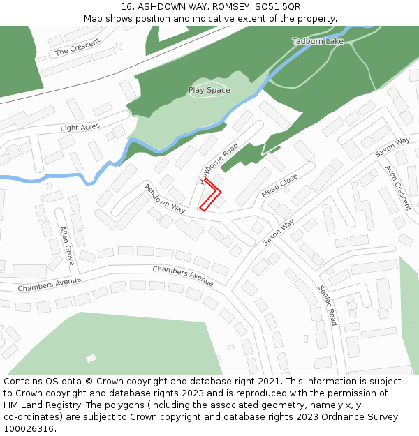 16, ASHDOWN WAY, ROMSEY, SO51 5QR: Location map and indicative extent of plot