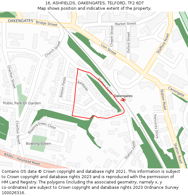 16, ASHFIELDS, OAKENGATES, TELFORD, TF2 6DT: Location map and indicative extent of plot