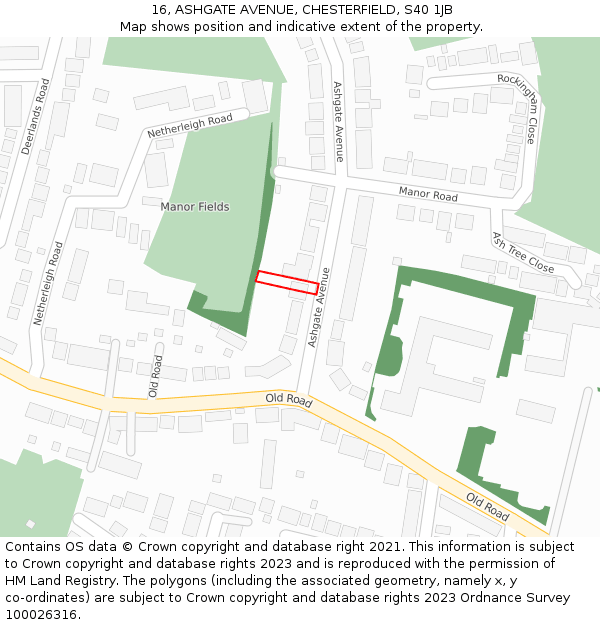 16, ASHGATE AVENUE, CHESTERFIELD, S40 1JB: Location map and indicative extent of plot