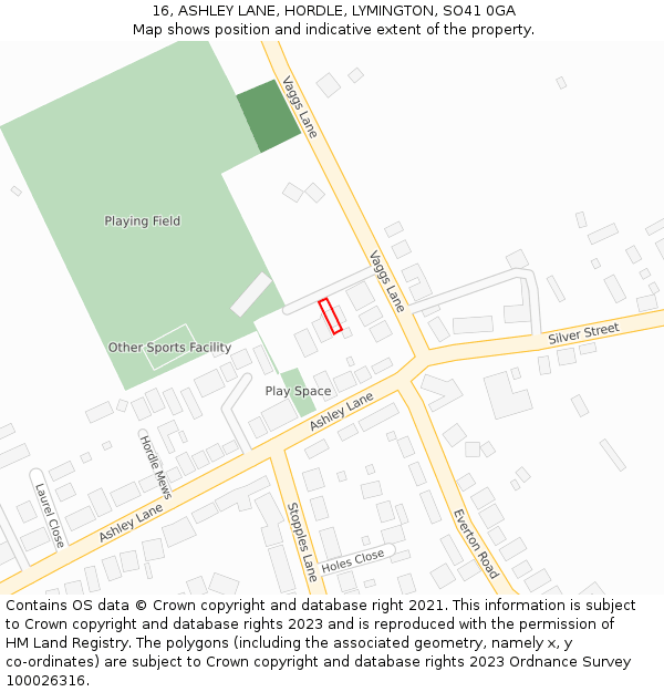 16, ASHLEY LANE, HORDLE, LYMINGTON, SO41 0GA: Location map and indicative extent of plot