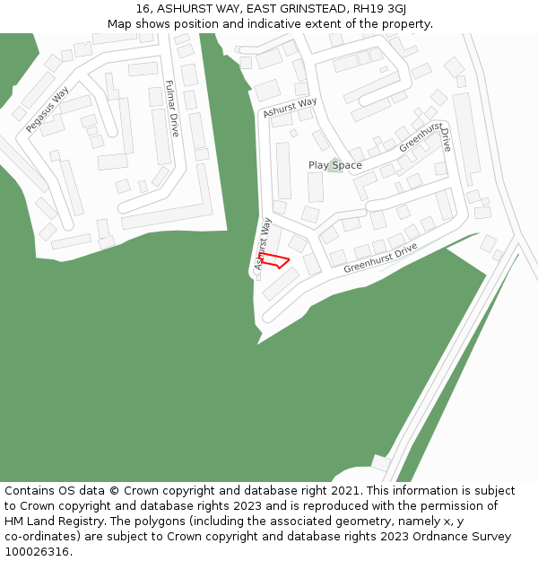 16, ASHURST WAY, EAST GRINSTEAD, RH19 3GJ: Location map and indicative extent of plot
