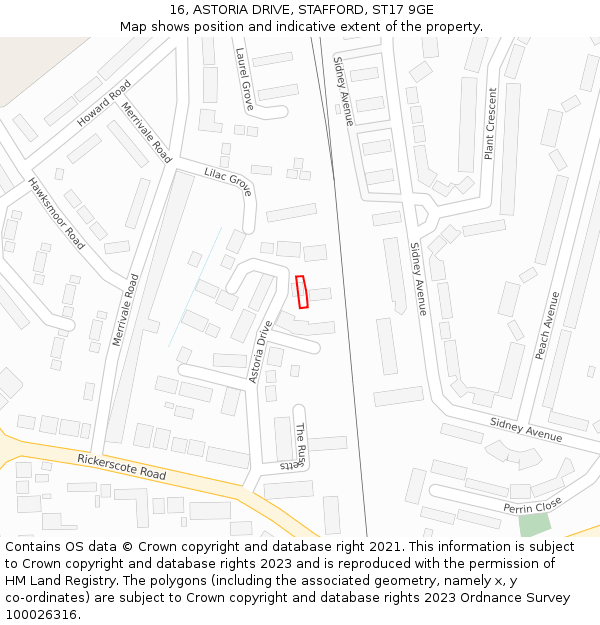 16, ASTORIA DRIVE, STAFFORD, ST17 9GE: Location map and indicative extent of plot