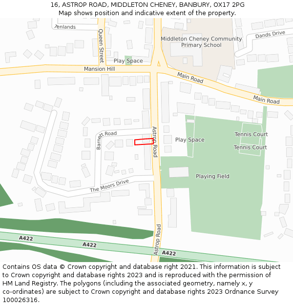 16, ASTROP ROAD, MIDDLETON CHENEY, BANBURY, OX17 2PG: Location map and indicative extent of plot