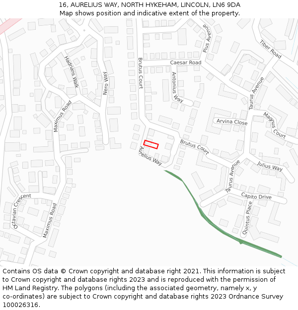 16, AURELIUS WAY, NORTH HYKEHAM, LINCOLN, LN6 9DA: Location map and indicative extent of plot