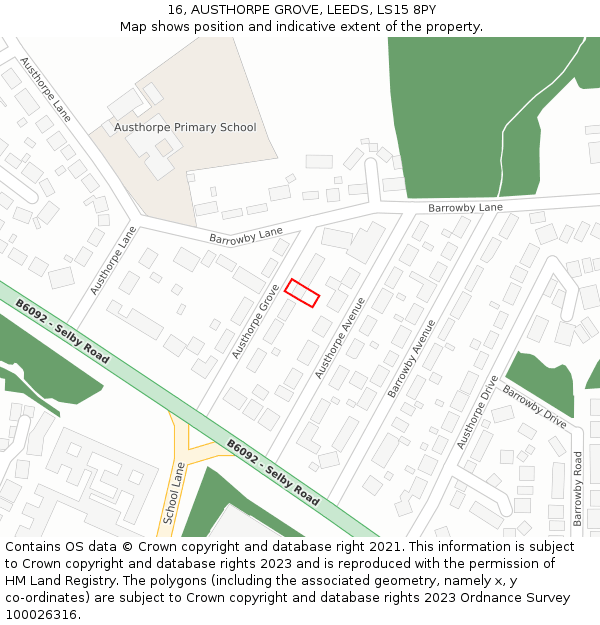 16, AUSTHORPE GROVE, LEEDS, LS15 8PY: Location map and indicative extent of plot