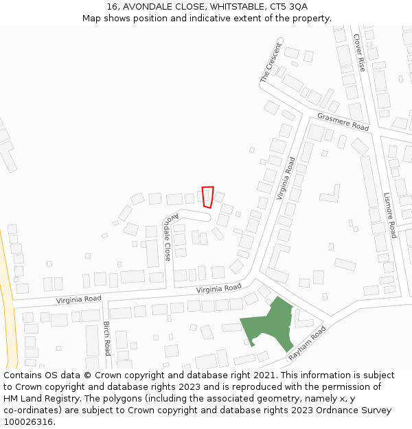 16, AVONDALE CLOSE, WHITSTABLE, CT5 3QA: Location map and indicative extent of plot