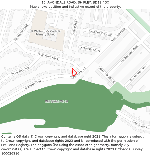 16, AVONDALE ROAD, SHIPLEY, BD18 4QX: Location map and indicative extent of plot