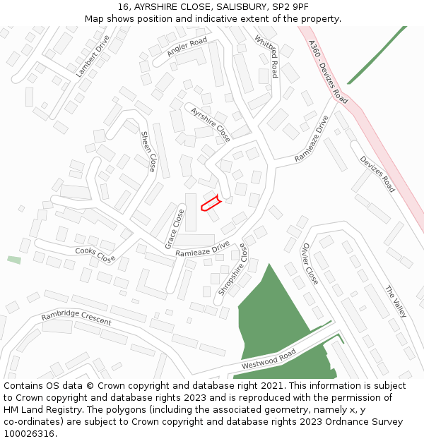 16, AYRSHIRE CLOSE, SALISBURY, SP2 9PF: Location map and indicative extent of plot