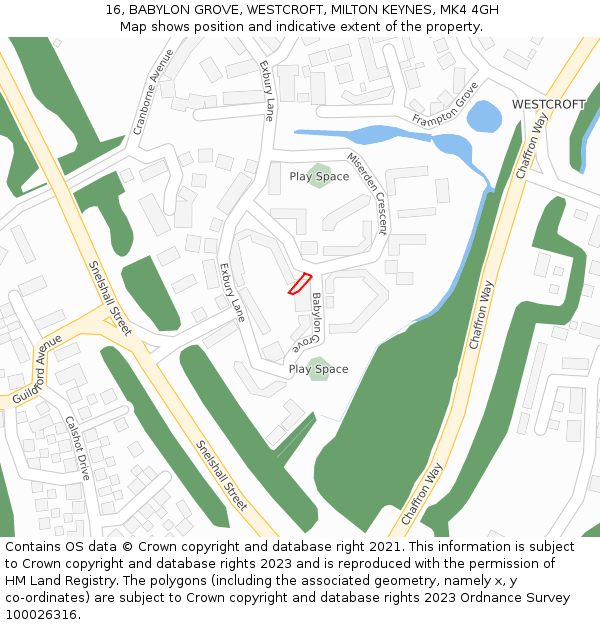 16, BABYLON GROVE, WESTCROFT, MILTON KEYNES, MK4 4GH: Location map and indicative extent of plot