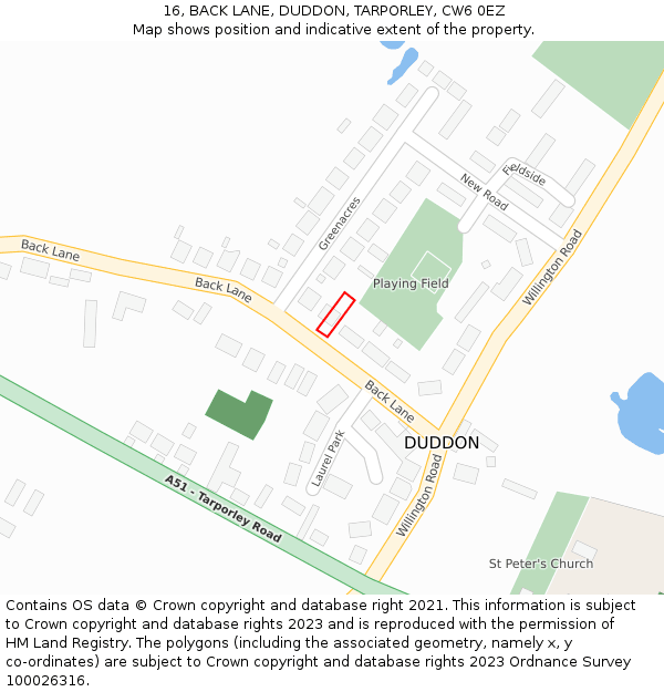 16, BACK LANE, DUDDON, TARPORLEY, CW6 0EZ: Location map and indicative extent of plot