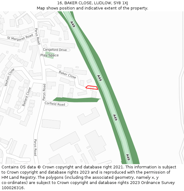 16, BAKER CLOSE, LUDLOW, SY8 1XJ: Location map and indicative extent of plot