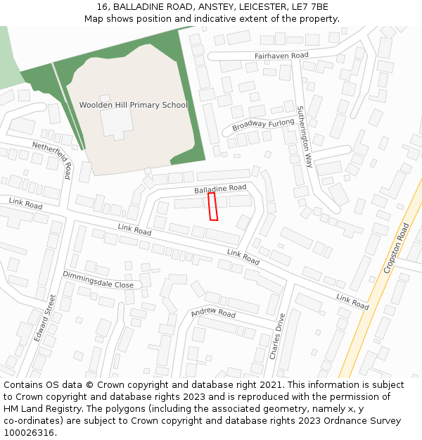 16, BALLADINE ROAD, ANSTEY, LEICESTER, LE7 7BE: Location map and indicative extent of plot