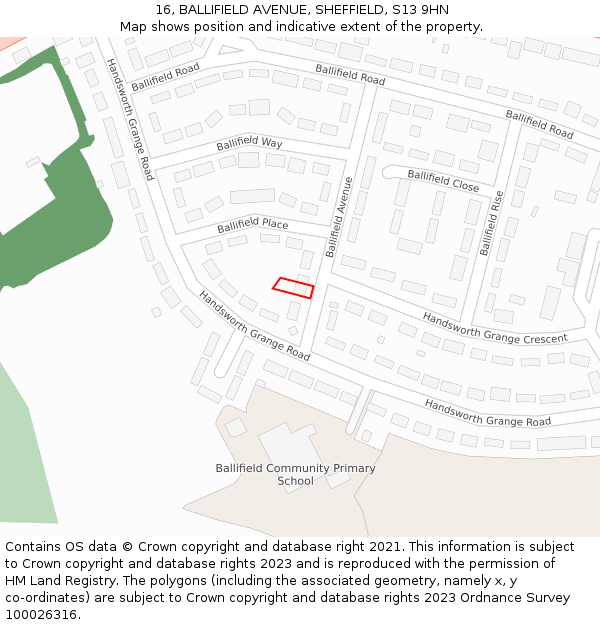 16, BALLIFIELD AVENUE, SHEFFIELD, S13 9HN: Location map and indicative extent of plot