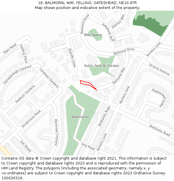 16, BALMORAL WAY, FELLING, GATESHEAD, NE10 9TR: Location map and indicative extent of plot