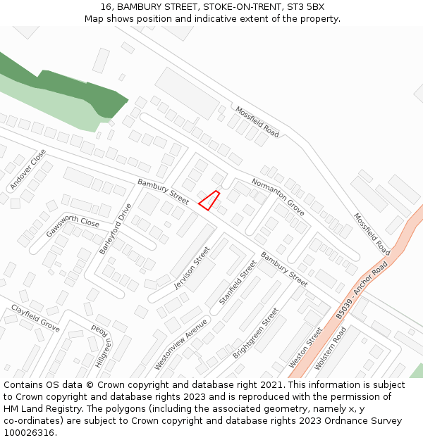 16, BAMBURY STREET, STOKE-ON-TRENT, ST3 5BX: Location map and indicative extent of plot