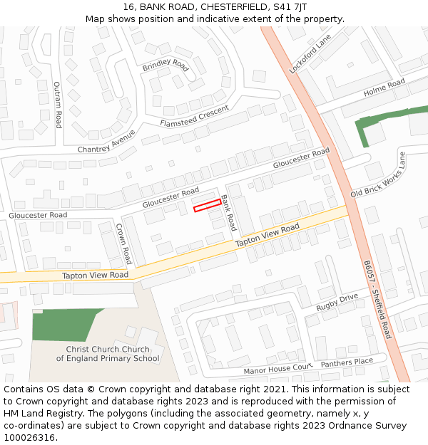 16, BANK ROAD, CHESTERFIELD, S41 7JT: Location map and indicative extent of plot