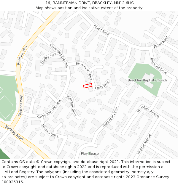 16, BANNERMAN DRIVE, BRACKLEY, NN13 6HS: Location map and indicative extent of plot