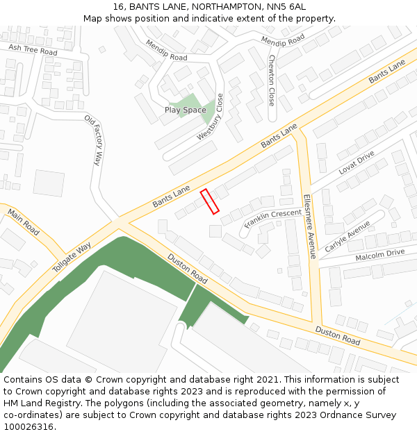 16, BANTS LANE, NORTHAMPTON, NN5 6AL: Location map and indicative extent of plot