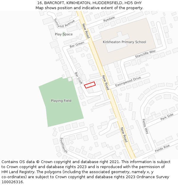 16, BARCROFT, KIRKHEATON, HUDDERSFIELD, HD5 0HY: Location map and indicative extent of plot