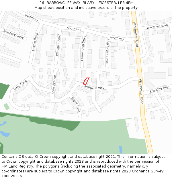 16, BARROWCLIFF WAY, BLABY, LEICESTER, LE8 4BH: Location map and indicative extent of plot