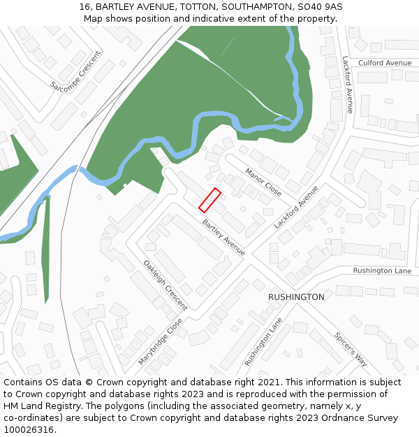 16, BARTLEY AVENUE, TOTTON, SOUTHAMPTON, SO40 9AS: Location map and indicative extent of plot