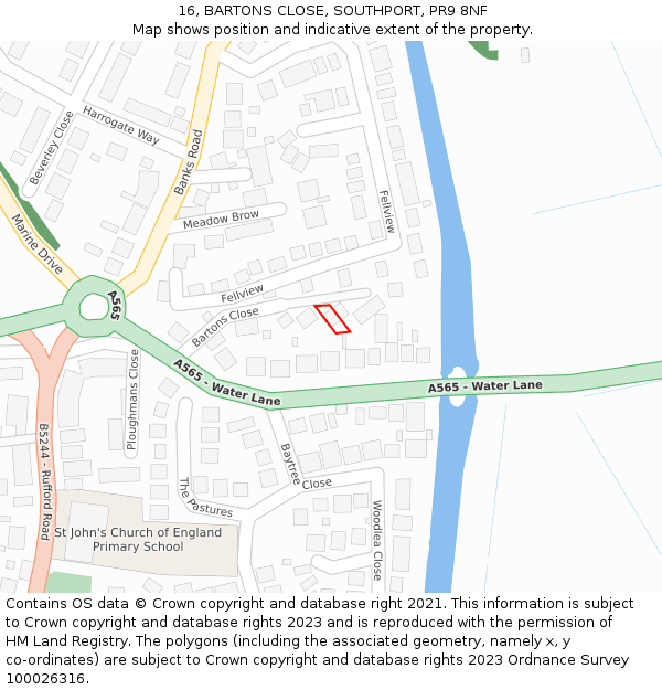 16, BARTONS CLOSE, SOUTHPORT, PR9 8NF: Location map and indicative extent of plot