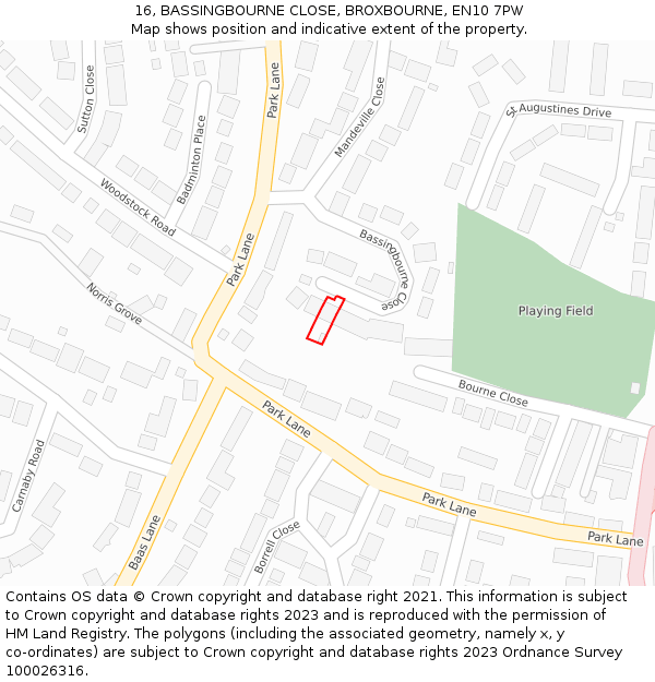 16, BASSINGBOURNE CLOSE, BROXBOURNE, EN10 7PW: Location map and indicative extent of plot