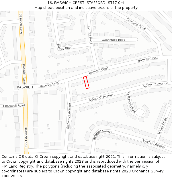 16, BASWICH CREST, STAFFORD, ST17 0HL: Location map and indicative extent of plot