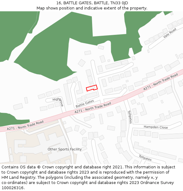 16, BATTLE GATES, BATTLE, TN33 0JD: Location map and indicative extent of plot