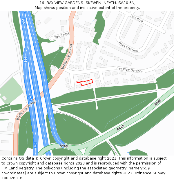 16, BAY VIEW GARDENS, SKEWEN, NEATH, SA10 6NJ: Location map and indicative extent of plot